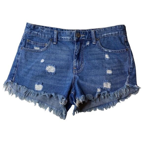 Free People Shorts Denim Cut Off Raw Hem Distressed High Rise 27 Frayed - Picture 1 of 6